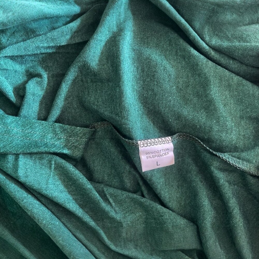 Green Asymmetrical Draped Tunic Top Long Sleeve Cotton Blend Blouse - L - Picture 6 of 6